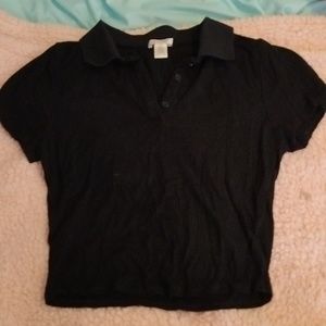 Black Button Neck Crop